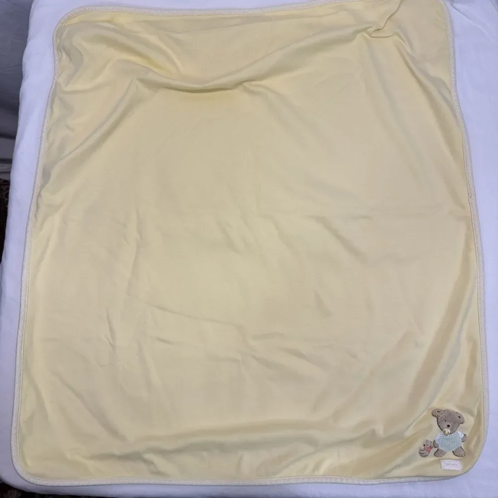 Carters Bear Baby Blanket Yellow Stripe Pacifier Cotton Reversible Joy Vtg
